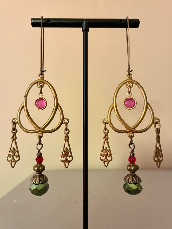 Artisan Crafted Jewelry - Art Nouveau Style Antique Gold Dangle Earrings Artisan
